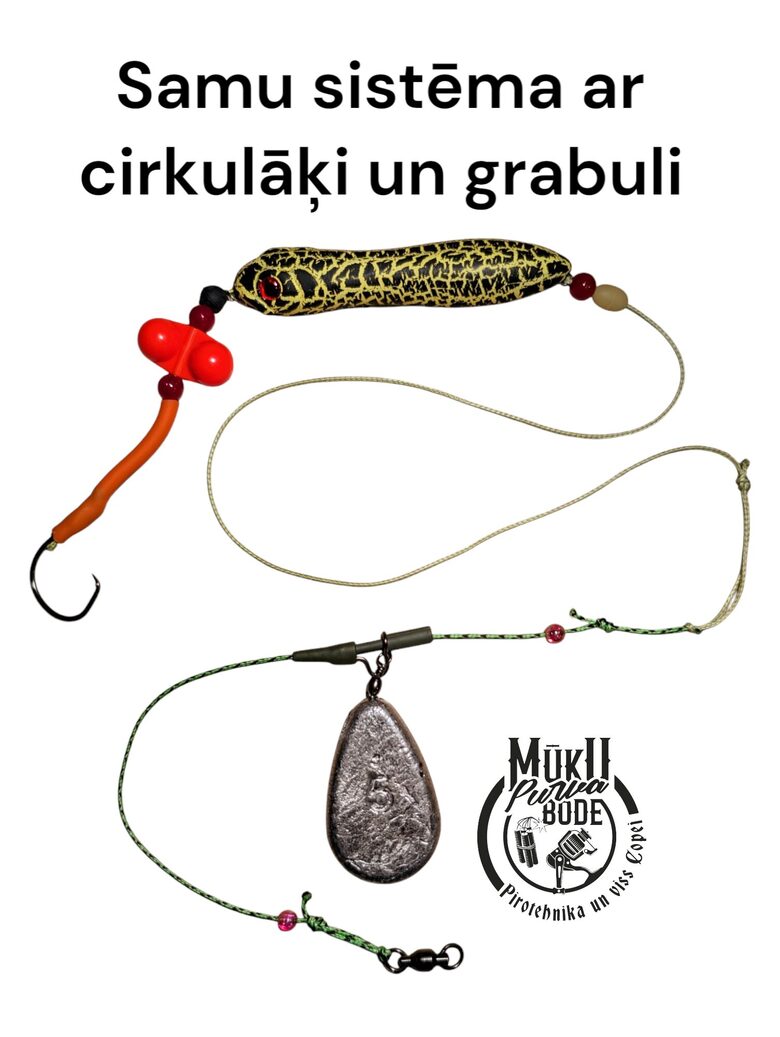 Samu sistēma ar cirkulāķi, atsvaru un maskētu pludu