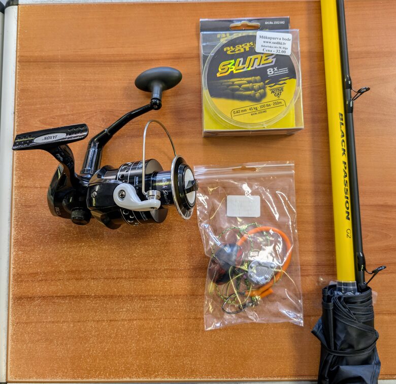 Samu komplekts - kāts, spole, aukla, sistēma, atsvars