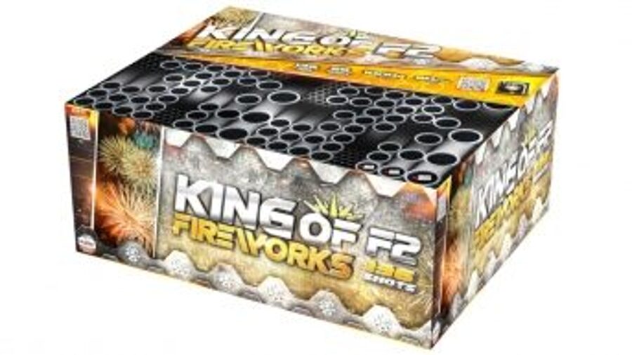 Stobru bloks, baterija, salūts "King fireworks 136", C136XMK/C14 - 136 šāvieni 20/25/30mm + vēdeklis